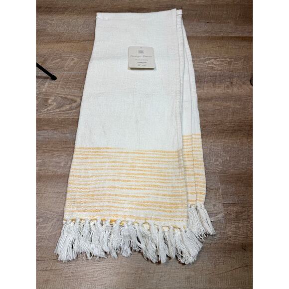 Cotton Throw Blanket Farmhouse Cottage Core White and Yellow Striped - Picture 3 of 4